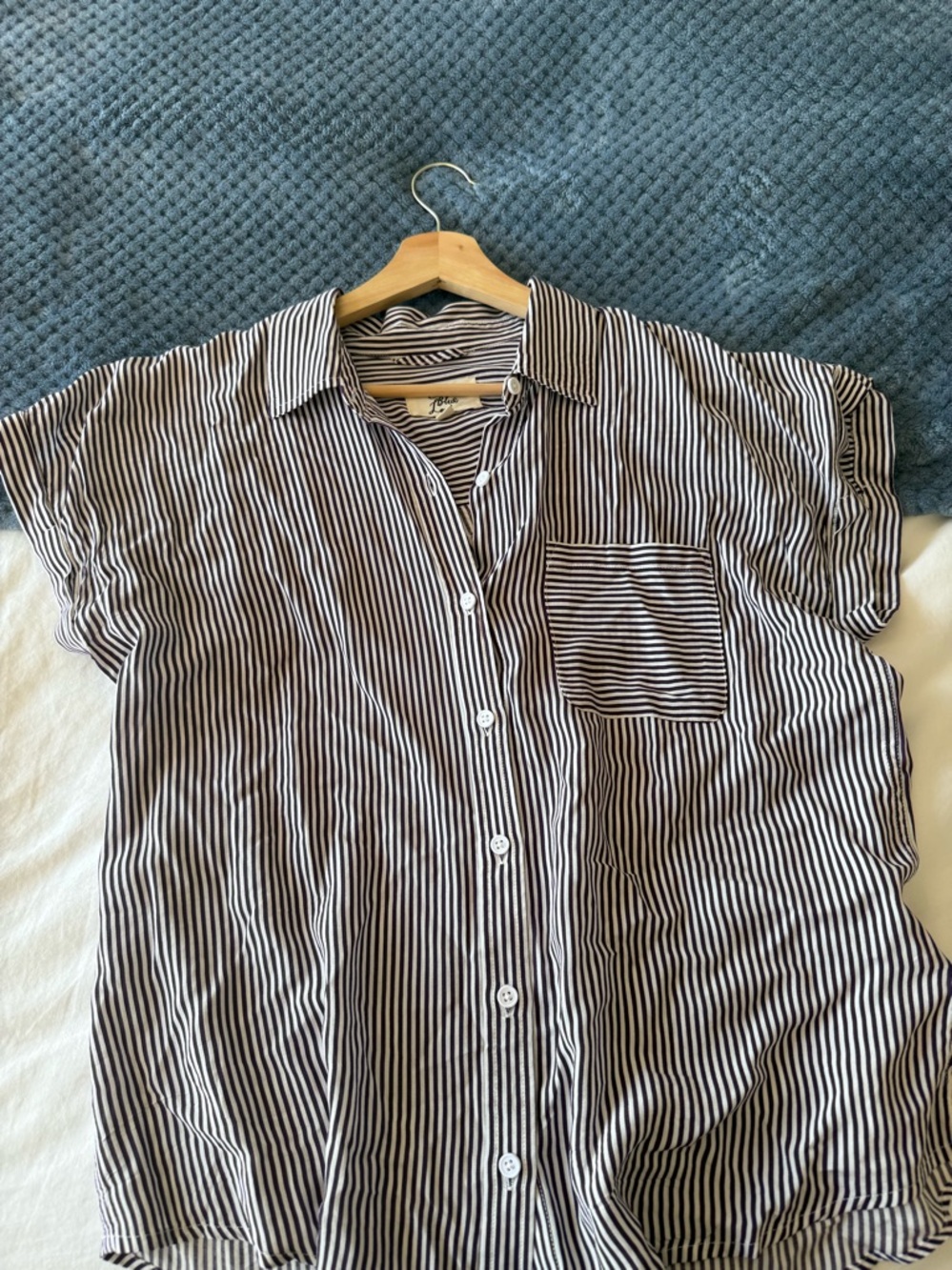 Short-Sleeve Maroon & White Stripe Button-Up Shirt